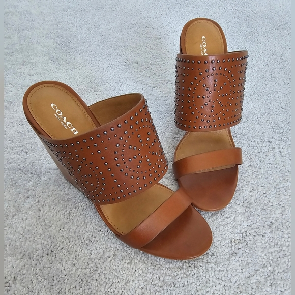 Coach Chunk Heel Leather Studded Sandal - Picture 1 of 7